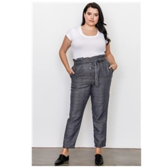 Grey Plaid High Waist Belted Dress Pant Plus Sz 1X - Picture 13 of 15